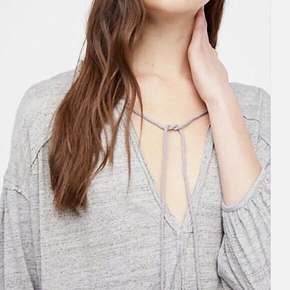 We the Free Linen Blend Boho Top Oversize XS Slouchy Keyhole V Neck Heather Knit - Picture 7 of 13